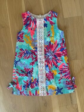 Lilly Pulitzer Turquoise Floral Shift Dress with Pink & Yellow Accents